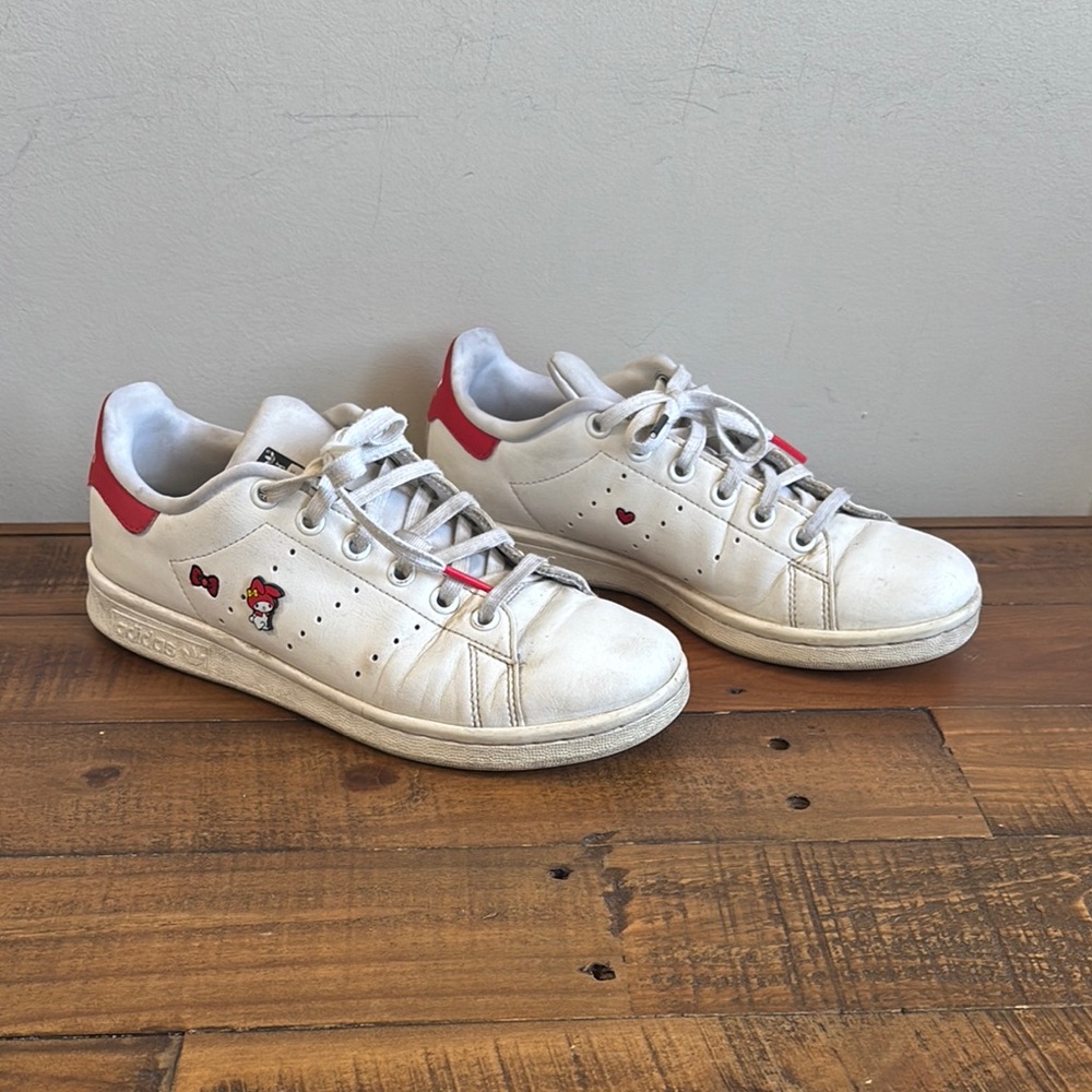 adidas White and Red Hello Kitty Stan Smith Style Sneakers